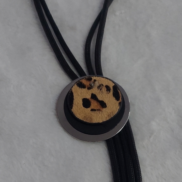 3/$12 Leopard Print Pendant Necklace with Black Cords - Picture 3 of 5